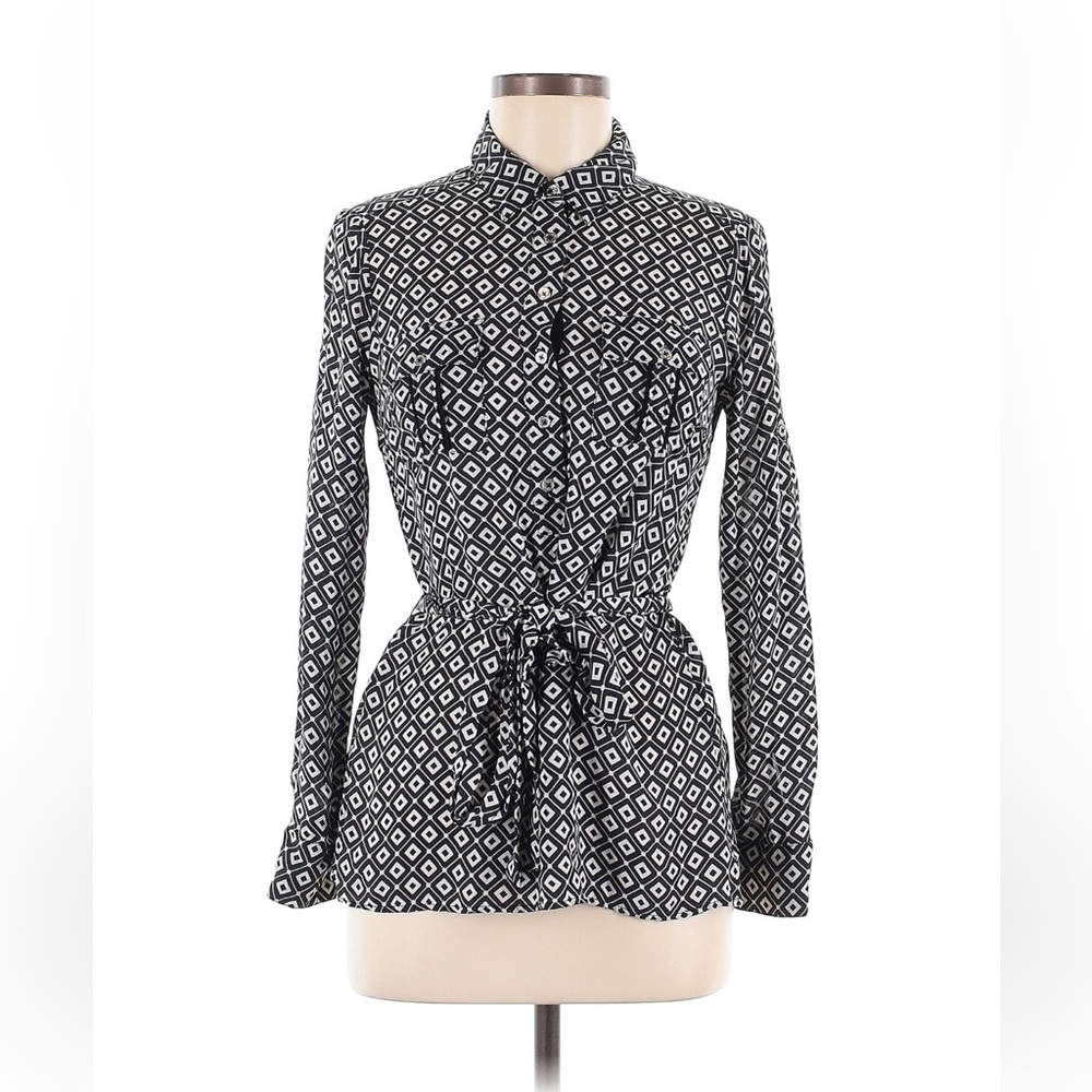 White House Black Market Silk Diamond Pattern Tunic Top